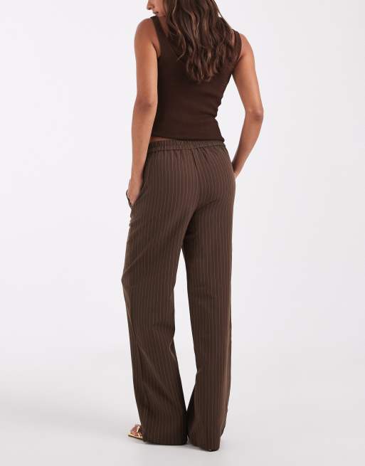 Pieces tailored pants co-ord in chocolate pinstripe, 3 of 5