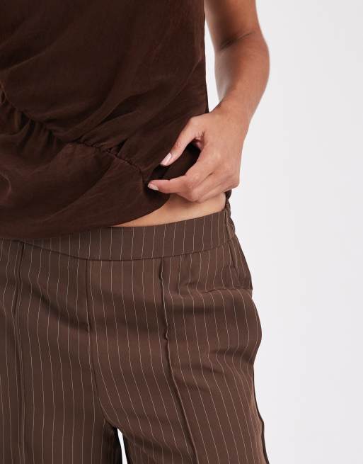 Pieces tailored pants co-ord in chocolate pinstripe, 4 of 5