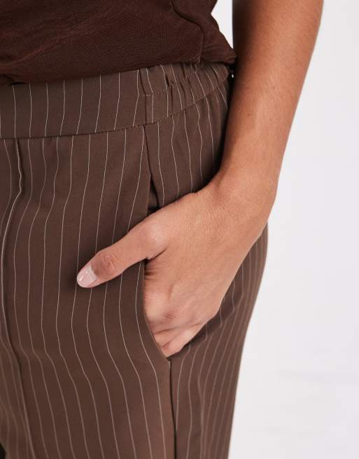 Pieces tailored pants co-ord in chocolate pinstripe, 5 of 5