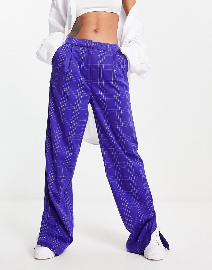 Pieces tailored pants in purple check - part of a set