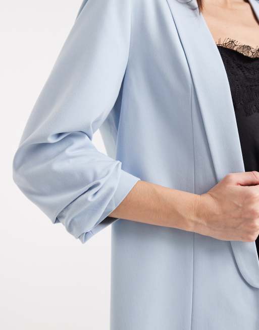 Pieces tailored ruched sleeve blazer in light blue, 4 of 4