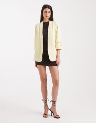 Pieces Tailored Ruched Sleeve Blazer In Yellow