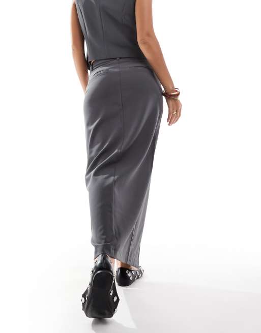 Pieces tailored slit front maxi skirt in magnet grey (part of a set), 3 of 5