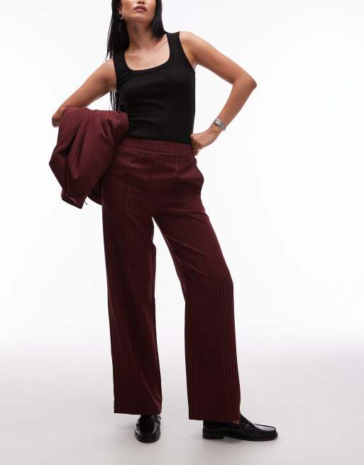 Pieces tailored trousers co-ord in burgundy pinstripe, 2 of 5