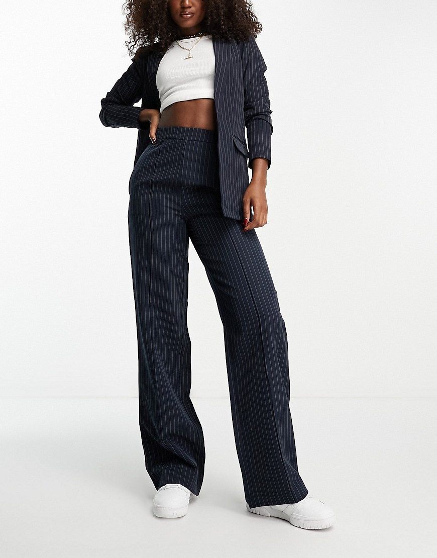 Pieces tailored trousers co-ord in navy pinstripe