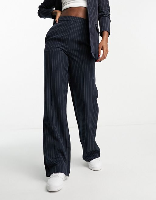 Pieces tailored trousers co-ord in navy pinstripe