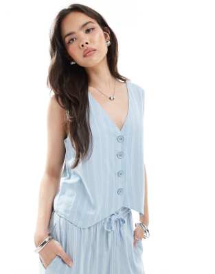 Pieces tailored vest co-ord in light blue stripe - view 1