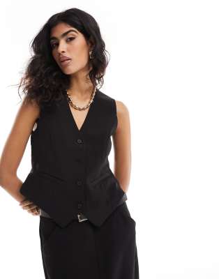 Pieces Tailored Vest In Black - Part Of A Set