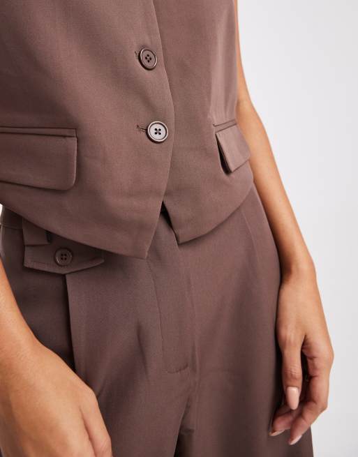 PIECES tailored vest in chocolate brown - part of a set, 2 of 4