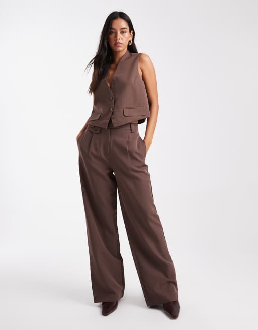 PIECES tailored vest in chocolate brown - part of a set, 3 of 4