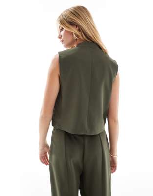 Pieces Tailored Multiway Button Leg Pants In Green