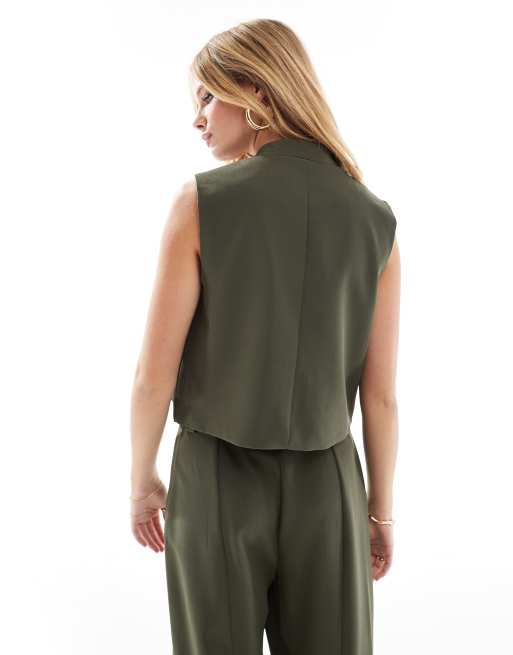Pieces tailored vest in khaki - part of a set, 2 of 4
