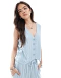 [Pieces] PIECES tailored vest in light blue stripe (Part of a set) XS C Blue WHITE