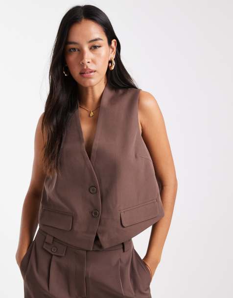 Pieces tailored waistcoat co-ord in chocolate brown