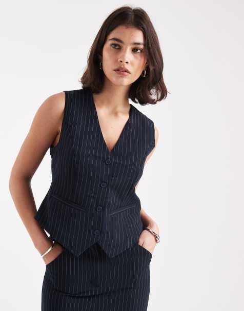 Pieces tailored waistcoat in navy pinstripe (part of a set) - view 1