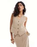 [Pieces] Pieces tailored waistcoat in stone (part of a set)-Black L Silver Mink