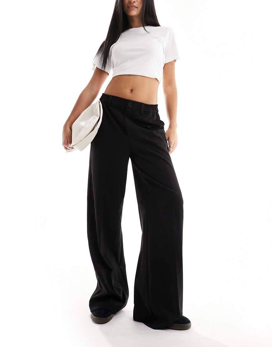 Pieces tailored wide leg heavyweight trousers in black