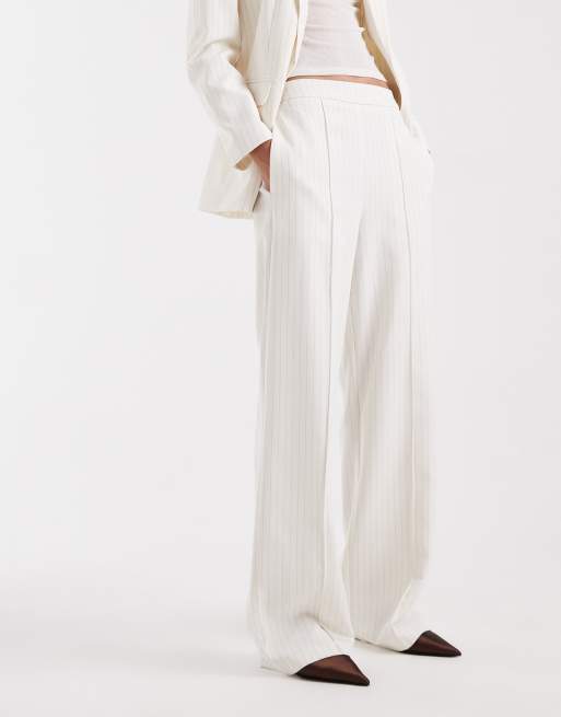 PIECES tailored wide leg pants in birch cream pinstripe - part of a set, 2 of 5
