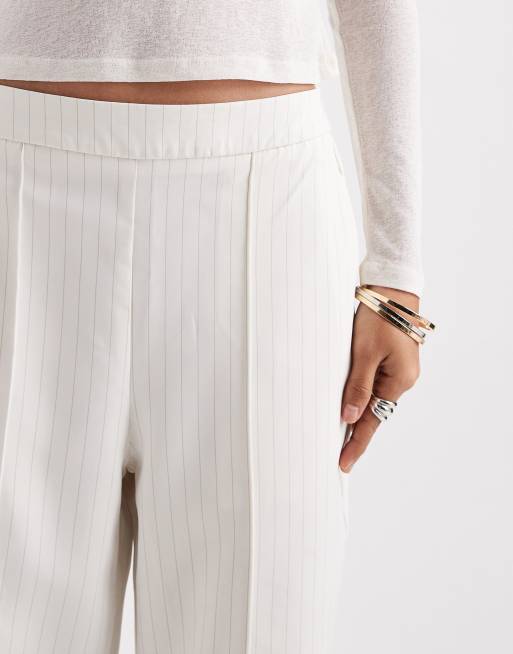 PIECES tailored wide leg pants in birch cream pinstripe - part of a set, 4 of 5