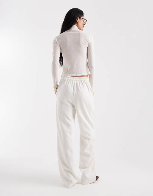 PIECES tailored wide leg pants in birch cream pinstripe - part of a set, 5 of 5