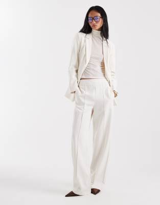 Pieces tailored wide leg trousers co-ord in birch cream pinstripe