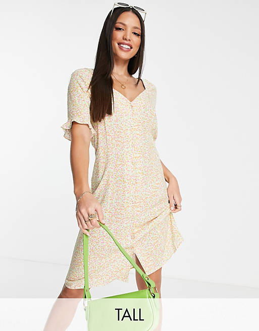 Pieces Tall button through smock dress in ditsy floral