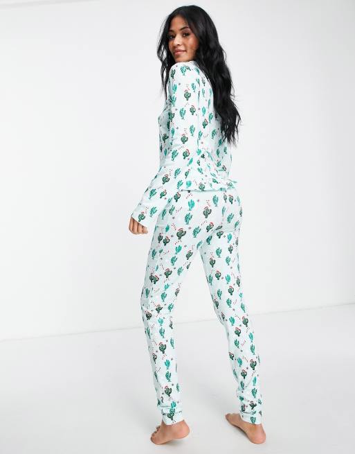 Pieces Tall Christmas pajama set in green cactus print