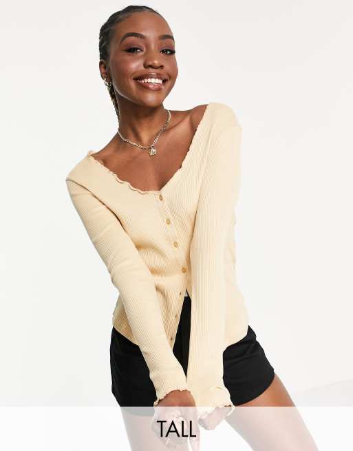 Pieces Tall cotton ribbed cardigan in camel BEIGE ASOS