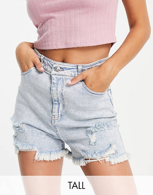 Pieces Tall denim shorts in blue