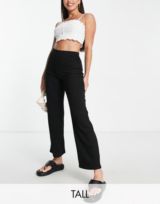 Pieces Tall - Enkellange broek met hoge taille en wijde pijpen in zwart
