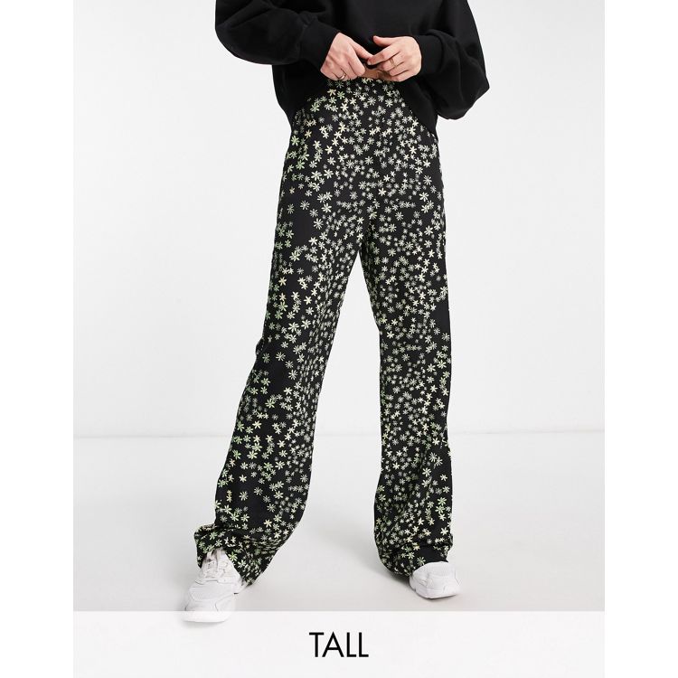 Black Floral Print Jersey Flared Trouser