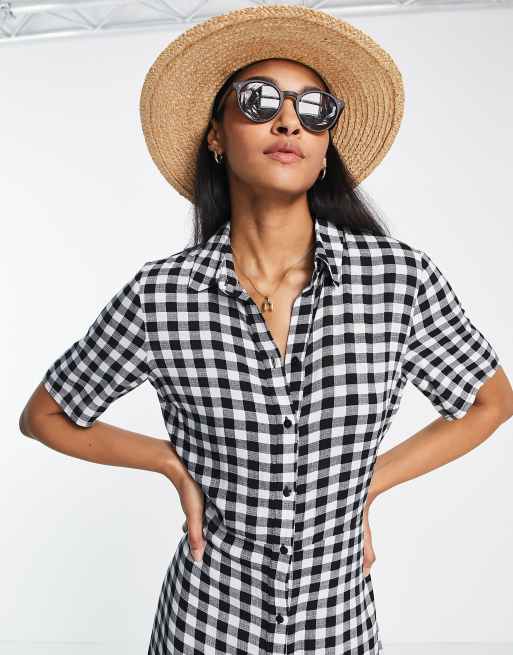 black gingham shirt dress Marine Layer Arden Mini Shirt Dress Black/White Gingham / S