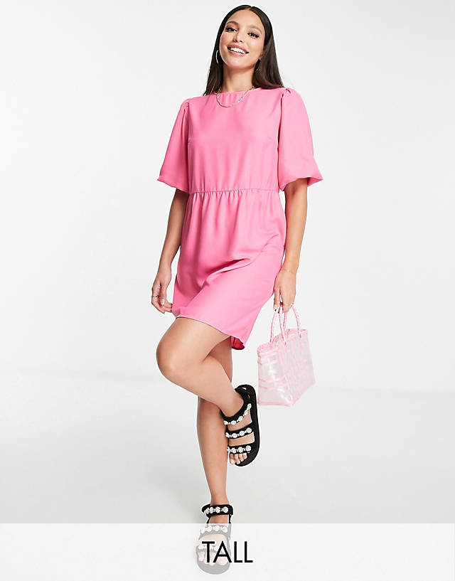 Pieces Tall - exclusive mini smock dress in bright pink