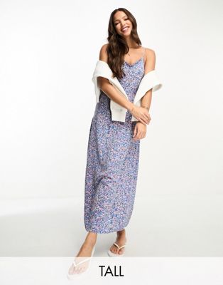 Pieces Tall exclusive slip midi dress in blue ditsy - ASOS Price Checker