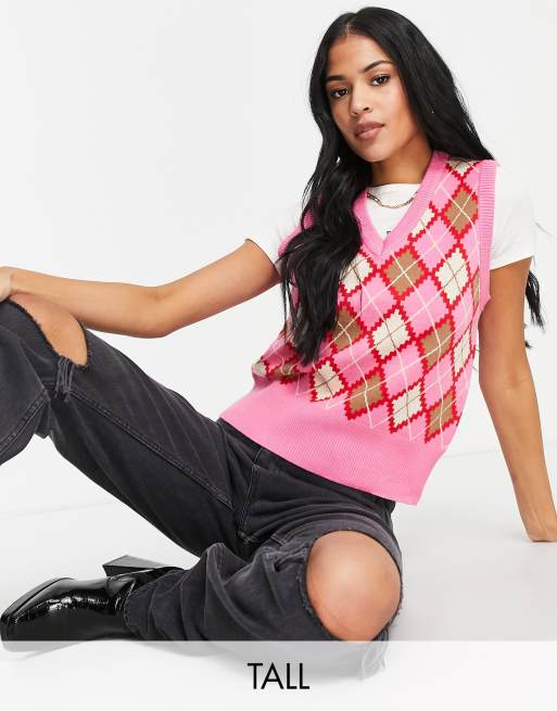 Pieces Tall exclusive tank top in pink & red check