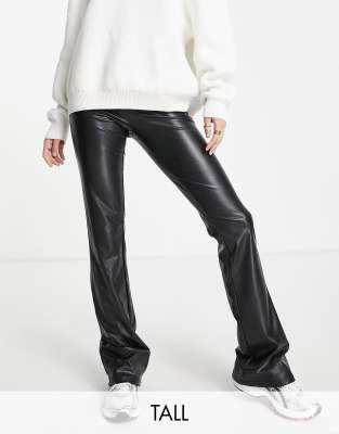 Pieces Tall faux leather flared trousers in black - ASOS Price Checker