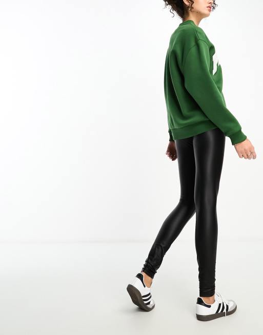 Pieces Tall fleece lined leather look leggings in black