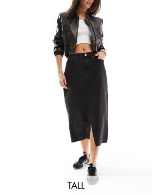 Pieces Tall Pieces Tall front split denim midi skirt in washed black