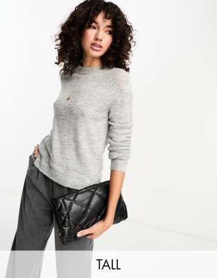 Pieces Tall Pieces Tall high neck jumper in light grey marl