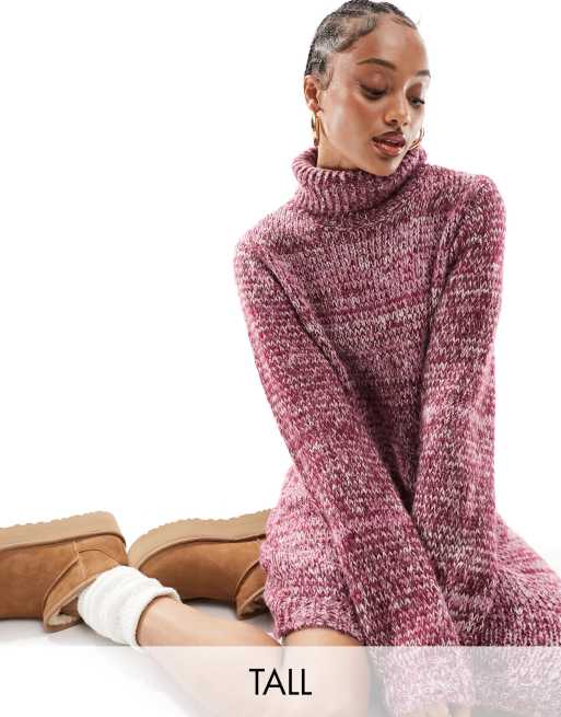 Pieces Tall high neck knit mini sweater dress in purple