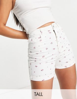 Pieces Tall high waisted denim mom shorts in white floral - ASOS Price Checker