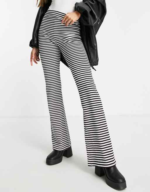 Black and white striped high hot sale waisted trousers