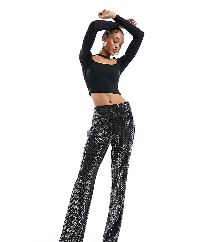 high waisted sequin pants in black