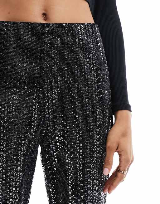 High waisted black sequin clearance pants