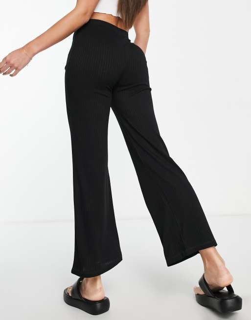 Pieces Tall high waisted wide leg ankle length pants in black