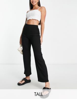 Pieces Tall Pieces Tall high waisted wide leg ankle length trousers in black