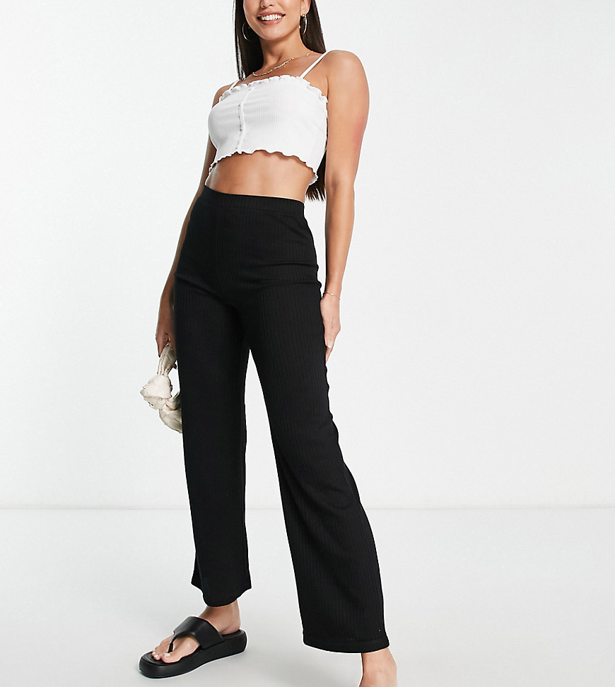 Pieces Tall high waisted wide leg ankle length trousers in black