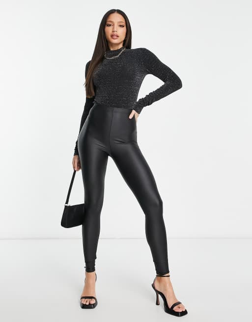 Pieces Tall – Hochgeschlossener Body in glitzerndem Schwarz, 3 von 4