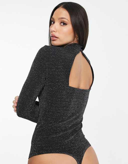 Pieces - Tall - Hooggesloten body met glitter in zwart, 4 van 4