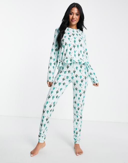 Pieces - Tall - Kerstmis - Pyjamaset met cactusprint in groen